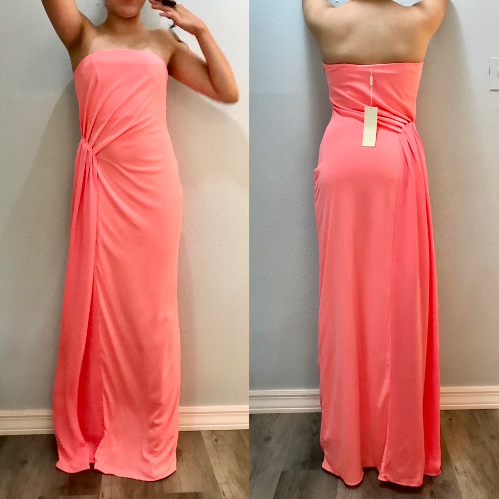 Halston Heritage Contrast Strapless Evening Dress